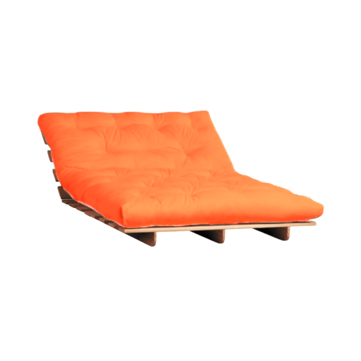 Orange futon frame and mattress